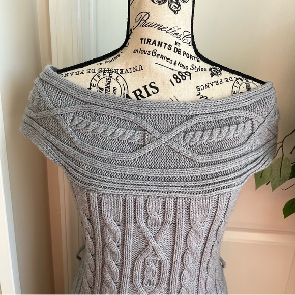 Pink Rose Y2K Cable Knit Off-Shoulder Tunic Length Sweater Dress Gray Sz XL - Picture 4 of 16